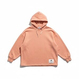 Adidas 3 Stripes Peach Oversized Cinch Hem Logo Patch Hoodie Sz S Oversized